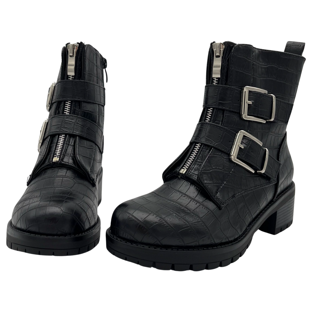 Smile Favorites Biker boots Zwart Croc Zilveren gespen