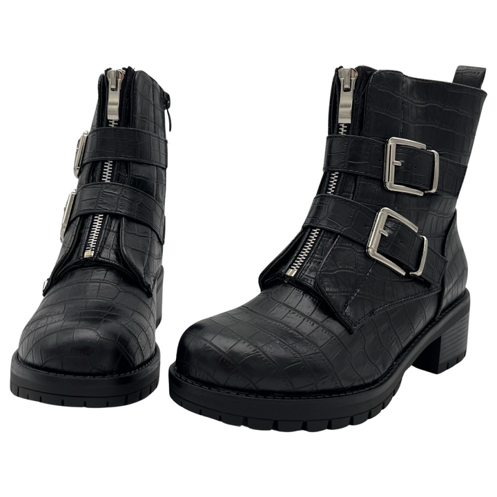 Smile Favorites Biker boots Zwart Croc Zilveren gespen
