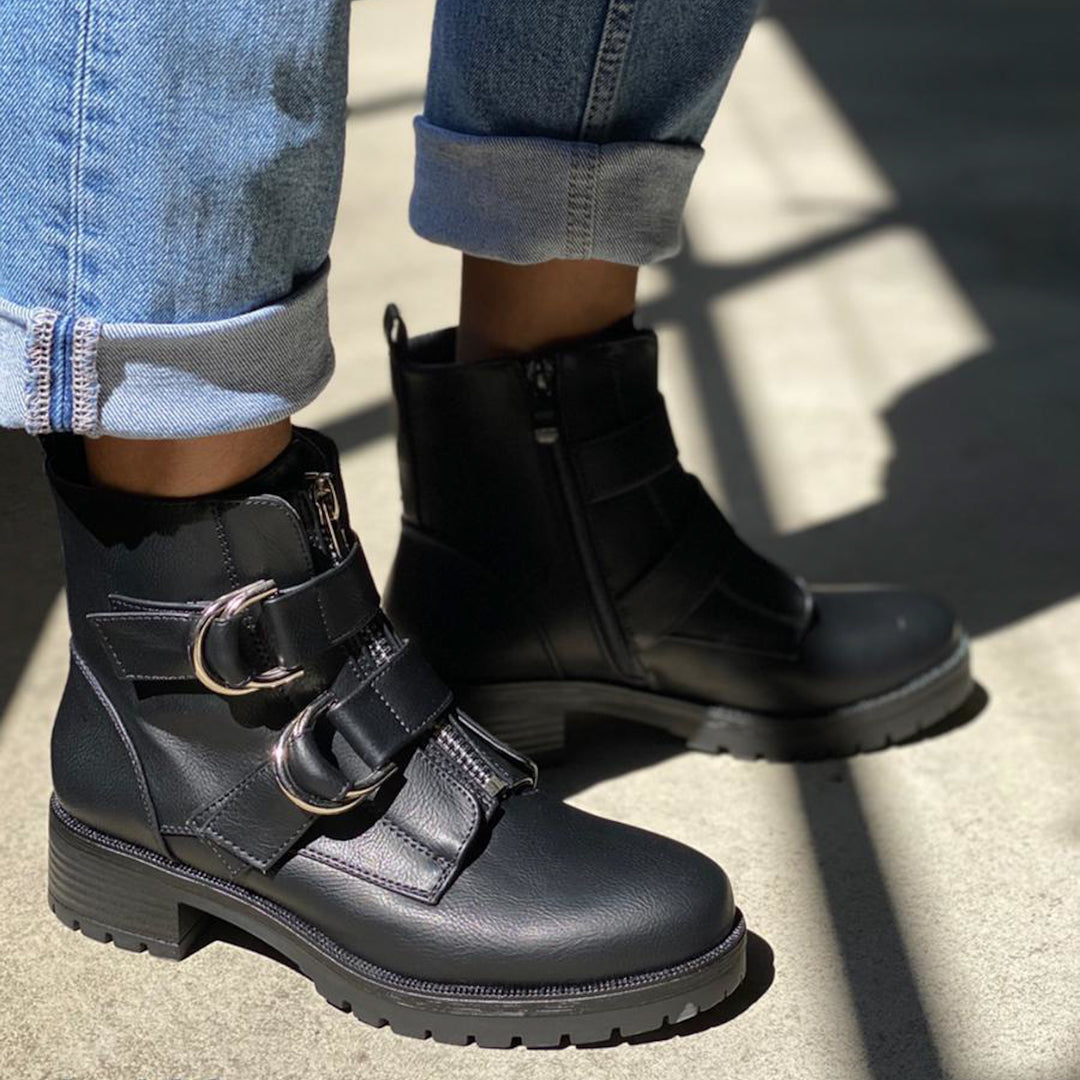 Smile Favorites Biker boots Zwart Dubbele Gesp