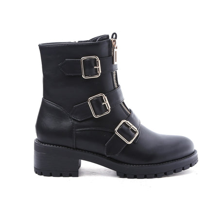 Smile Favorites Biker Boots Zwart Gouden Gespen Dubbele Rits