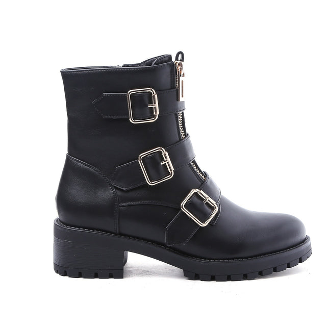 Smile Favorites Biker Boots Zwart Gouden Gespen Dubbele Rits