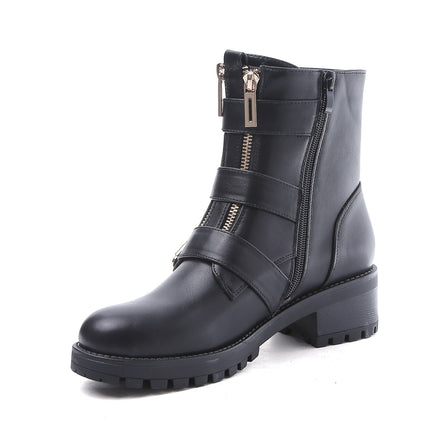Smile Favorites Biker Boots Zwart Gouden Gespen Dubbele Rits