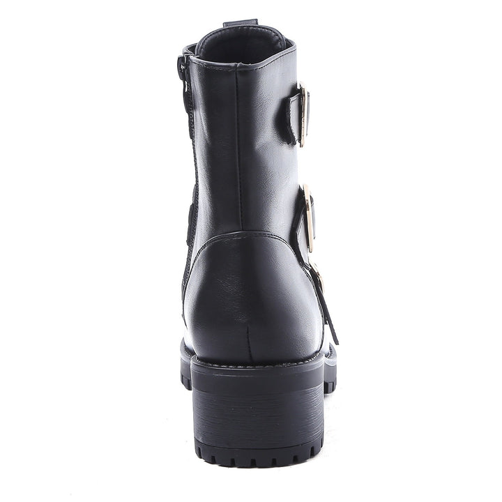 Smile Favorites Biker Boots Zwart Gouden Gespen Dubbele Rits
