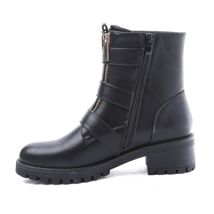 Smile Favorites Biker Boots Zwart Gouden Gespen Dubbele Rits