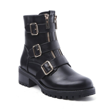 Smile Favorites Biker Boots Zwart Gouden Gespen Dubbele Rits