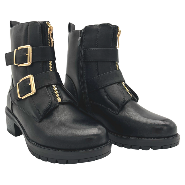 Smile Favorites Biker boots Zwart Gouden Gespen