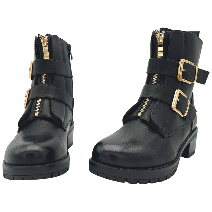 Smile Favorites Biker boots Zwart Gouden Gespen