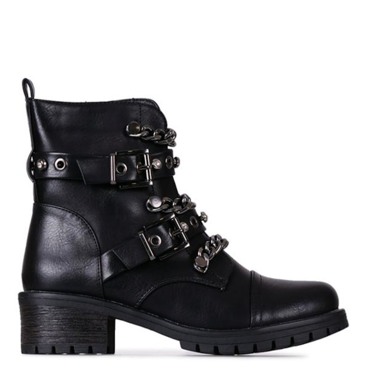 Smile Favorites Biker boots Zwart Ketting Gespen Zilver