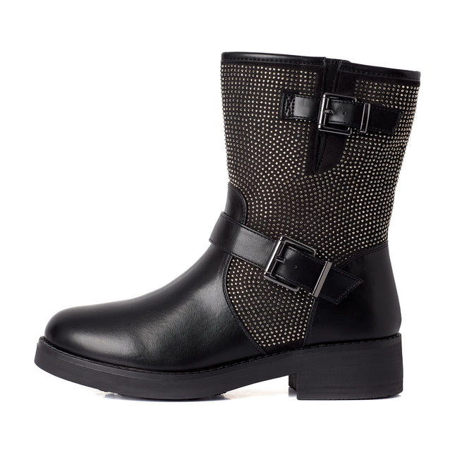 Smile Favorites Biker boots Zwart Strass Gespen