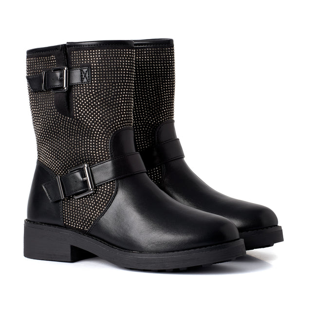 Smile Favorites Biker boots Zwart Strass Gespen