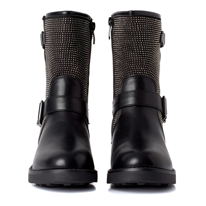 Smile Favorites Biker boots Zwart Strass Gespen