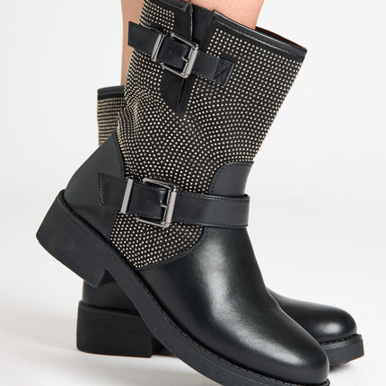 Smile Favorites Biker boots Zwart Strass Gespen