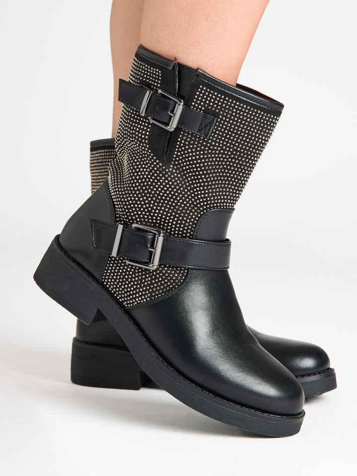 Smile Favorites Biker boots Zwart Strass Gespen