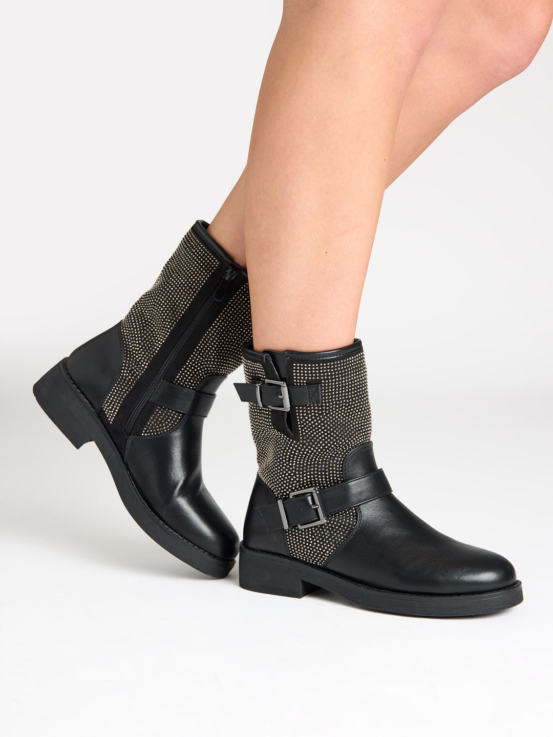 Smile Favorites Biker boots Zwart Strass Gespen