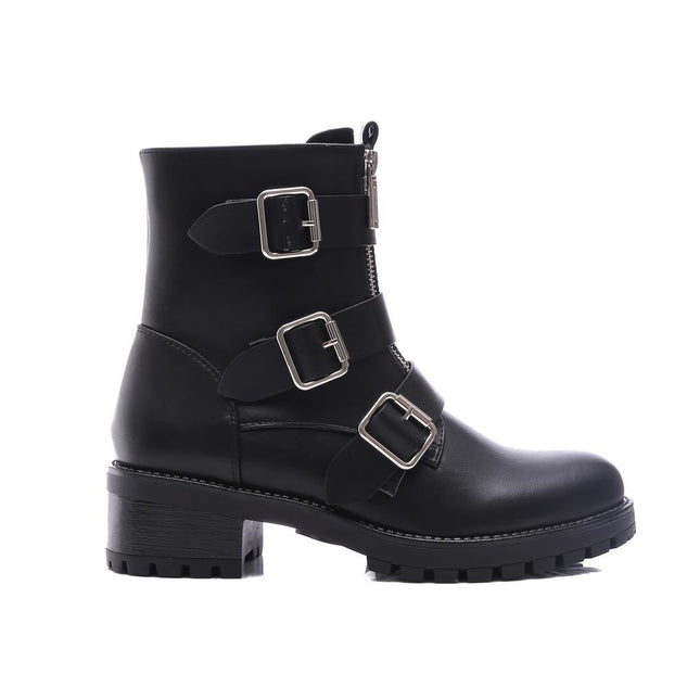 Smile Favorites Biker boots Zwart zilveren gespen en dubbele rits