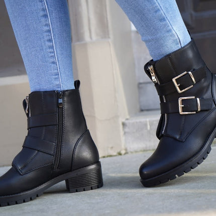 Smile Favorites Biker boots Zwart zilveren gespen