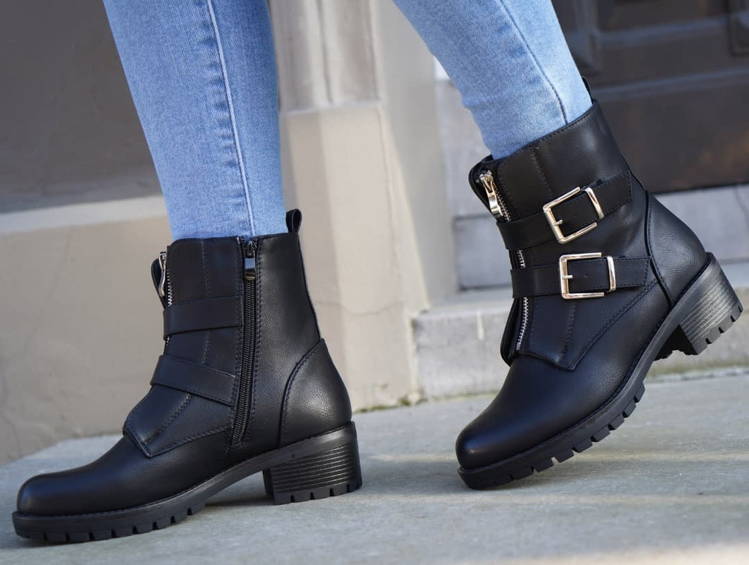 Smile Favorites Biker boots Zwart zilveren gespen