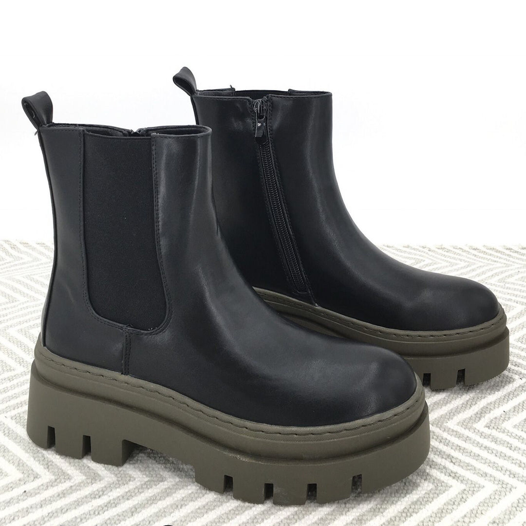 Smile Favorites Chelsea boots Zwart Kort Plateau Khaki