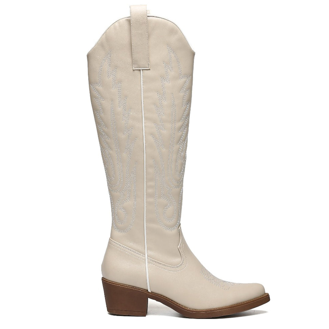 Smile Favorites Cowboylaarzen Beige met witte Stiksels Hoog