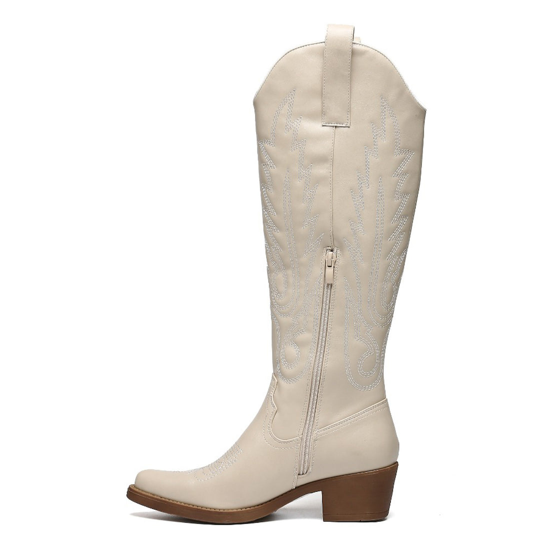 Smile Favorites Cowboylaarzen Beige met witte Stiksels Hoog