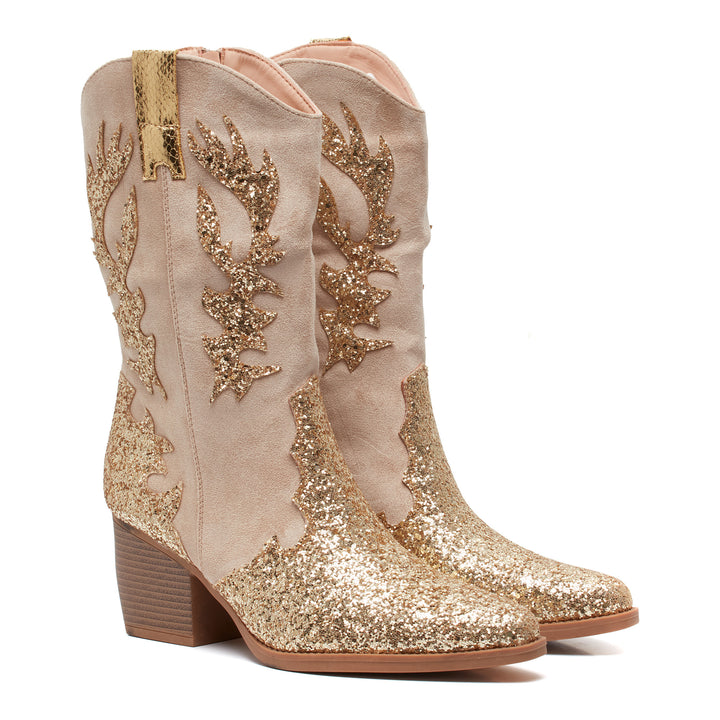 Smile Favorites Cowboylaarzen Beige suedine Goud Glitter