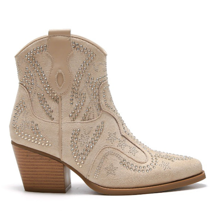 Smile Favorites Cowboylaarzen Beige Suedine Kort Steentjes