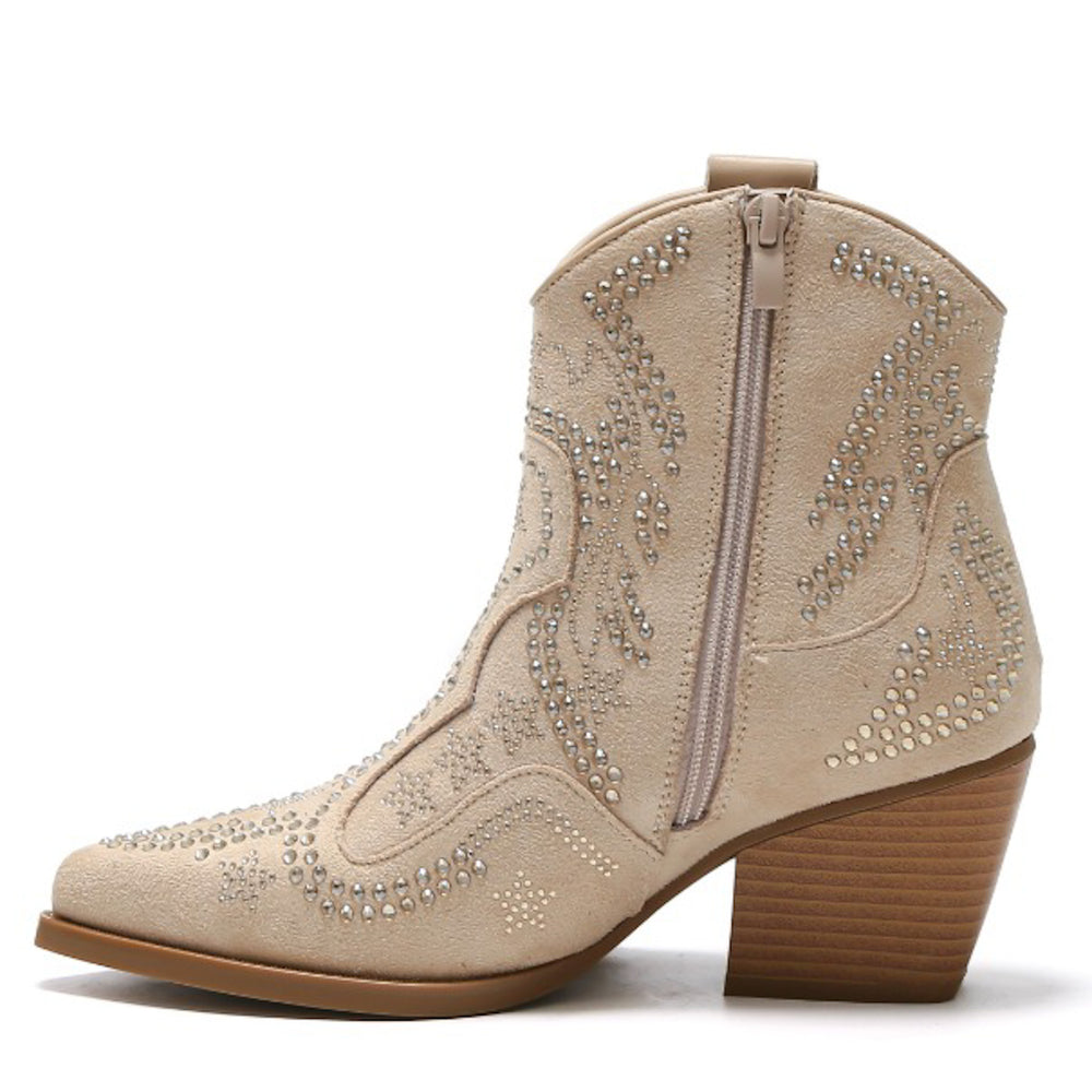 Smile Favorites Cowboylaarzen Beige Suedine Kort Steentjes