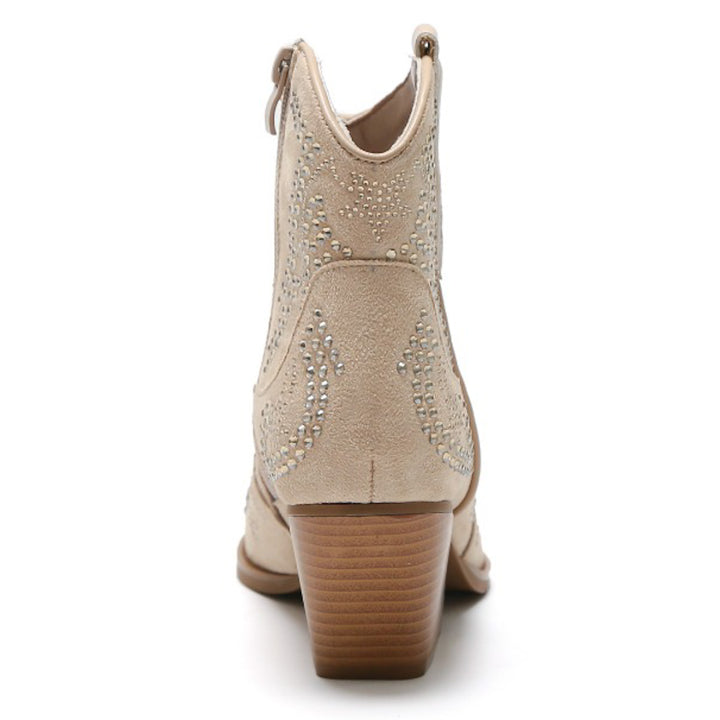Smile Favorites Cowboylaarzen Beige Suedine Kort Steentjes