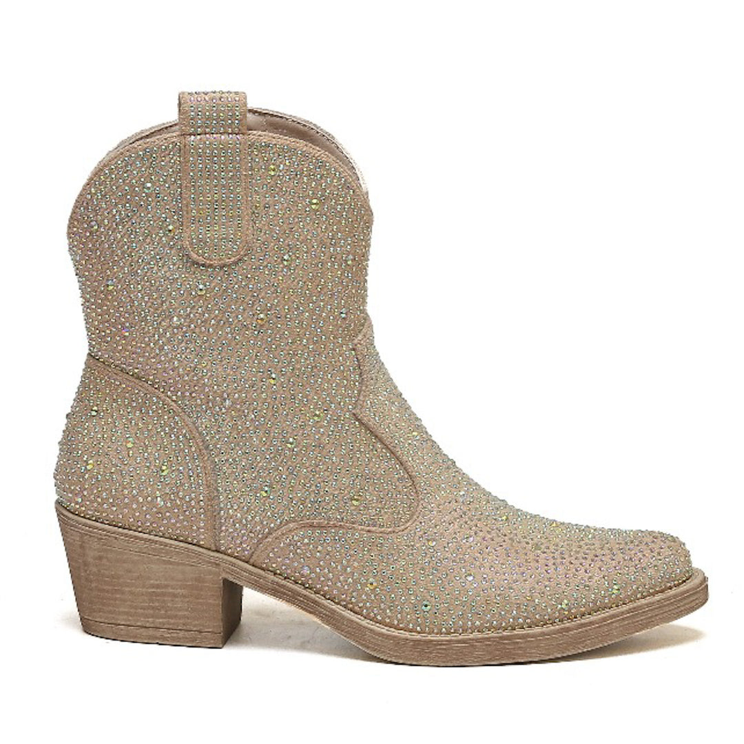 Smile Favorites Cowboylaarzen Beige Suedine Kort Strass
