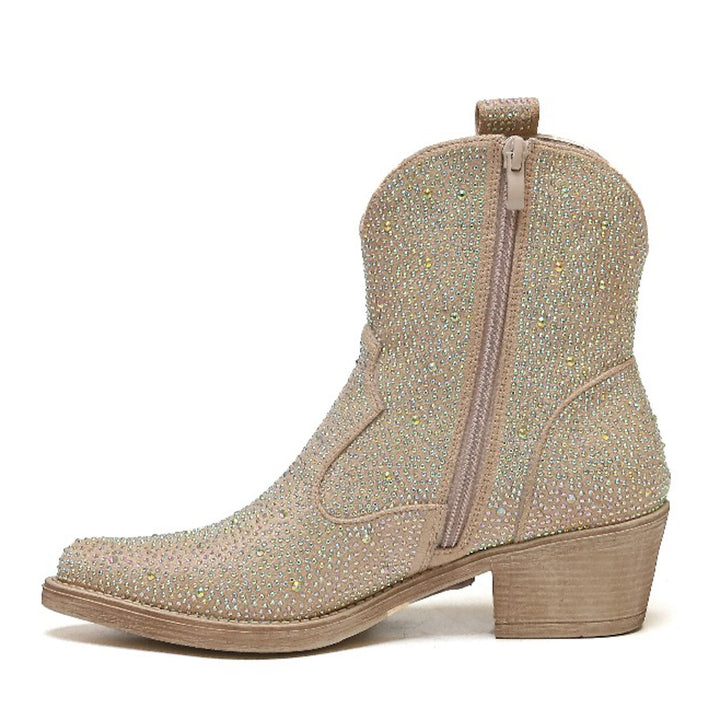 Smile Favorites Cowboylaarzen Beige Suedine Kort Strass