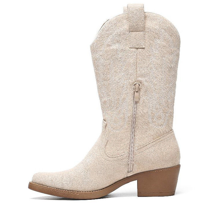 Smile Favorites Cowboylaarzen Beige suedine met witte Stiksels