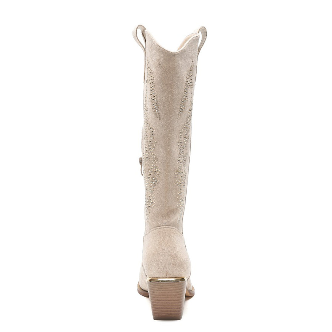 Smile Favorites Cowboylaarzen  Beige Suedine Rhinestone Hoog