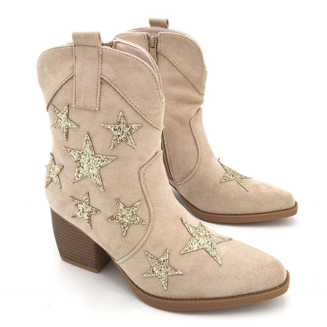 Smile Favorites Cowboylaarzen Beige Suedine Stars Goud