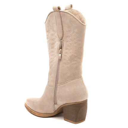 Smile Favorites Cowboylaarzen Beige Suedine Stiksels
