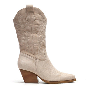 Smile Favorites Cowboylaarzen Beige Suedine Stiksels