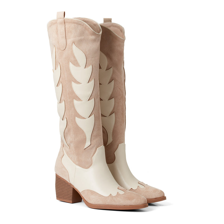 Smile Favorites Cowboylaarzen Beige suedine Wit hoog