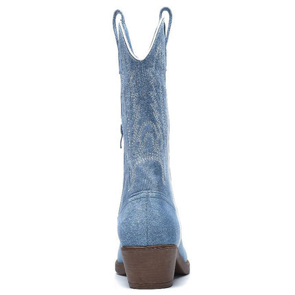 Smile Favorites Cowboylaarzen Blauw suedine met witte Stiksels