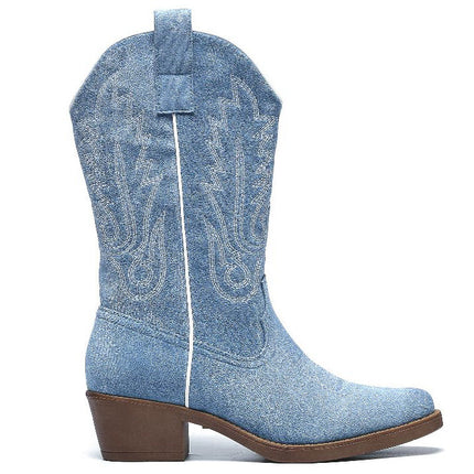 Smile Favorites Cowboylaarzen Blauw suedine met witte Stiksels