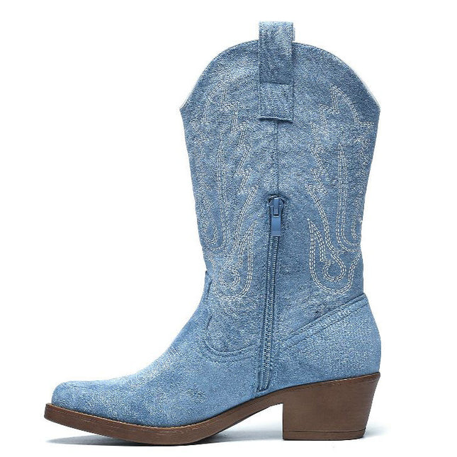 Smile Favorites Cowboylaarzen Blauw suedine met witte Stiksels