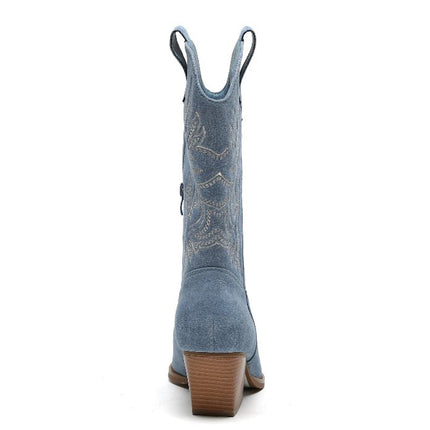 Smile Favorites Cowboylaarzen Blauw Suedine Stiksels Beige
