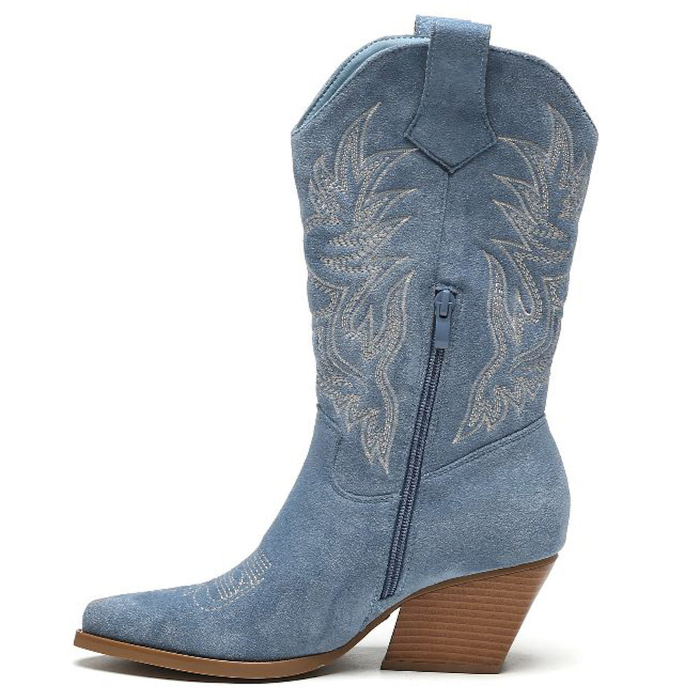 Smile Favorites Cowboylaarzen Blauw Suedine Stiksels Beige