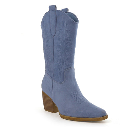 Smile Favorites Cowboylaarzen Blauw Suedine Stiksels