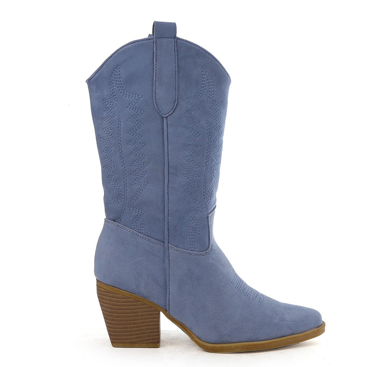 Smile Favorites Cowboylaarzen Blauw Suedine Stiksels