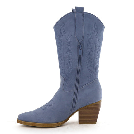 Smile Favorites Cowboylaarzen Blauw Suedine Stiksels