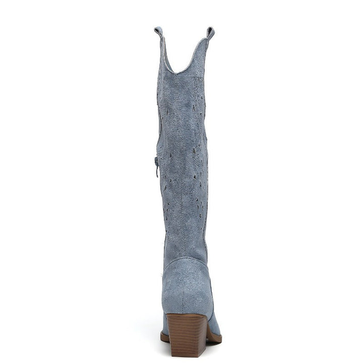 Smile Favorites Cowboylaarzen Blauw Suedine Western Hoog