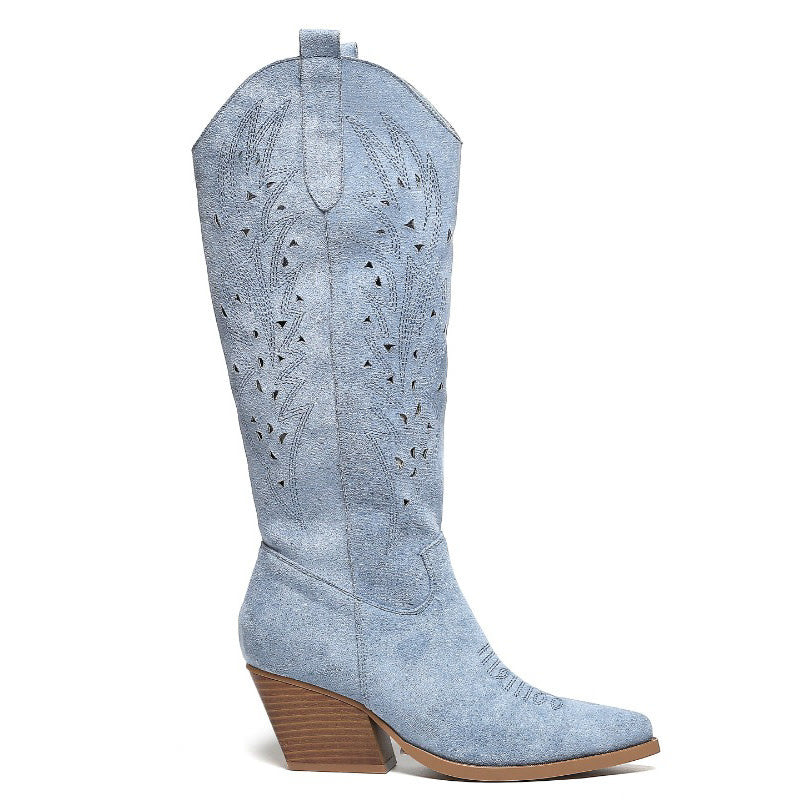 Smile Favorites Cowboylaarzen Blauw Suedine Western Hoog