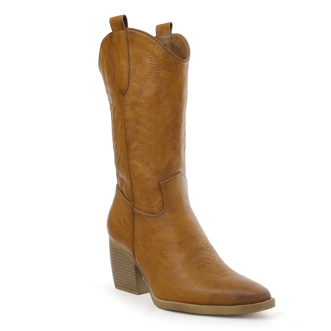 Smile Favorites Cowboylaarzen Camel Leatherlook Stiksels