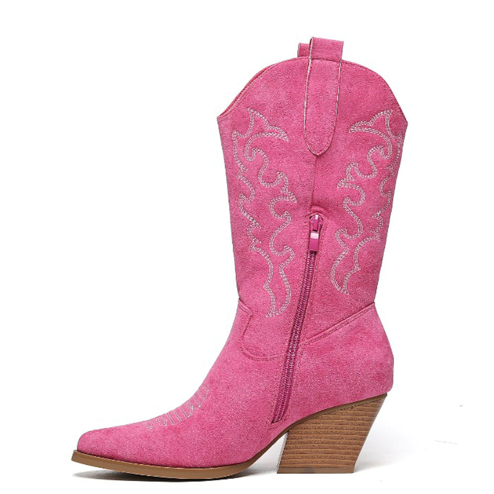 Smile Favorites Cowboylaarzen Fuchsia suède Stiksels