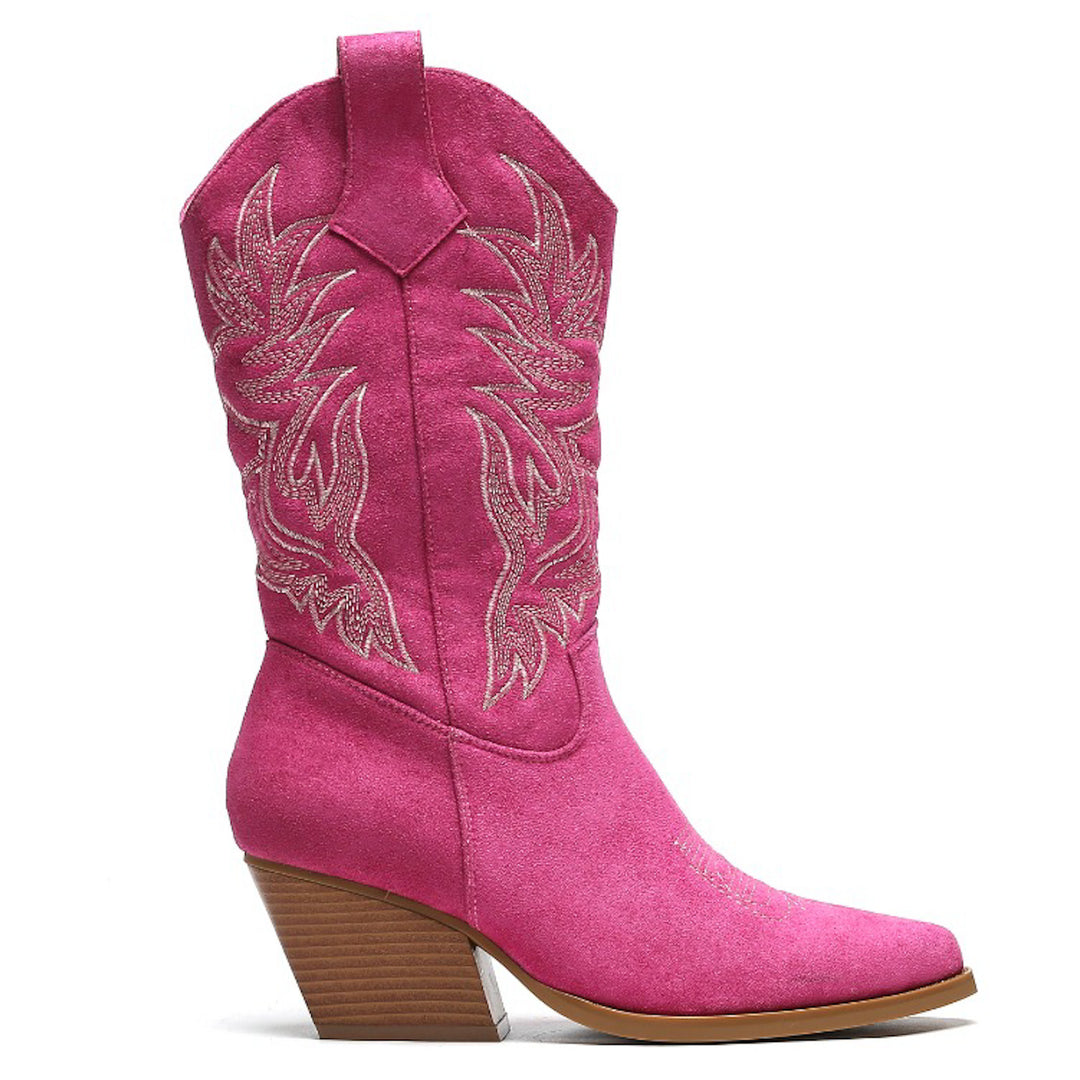 Smile Favorites Cowboylaarzen Fuchsia Suedine Stiksels Beige