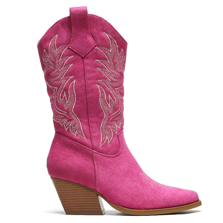 Smile Favorites Cowboylaarzen Fuchsia Suedine Stiksels Beige